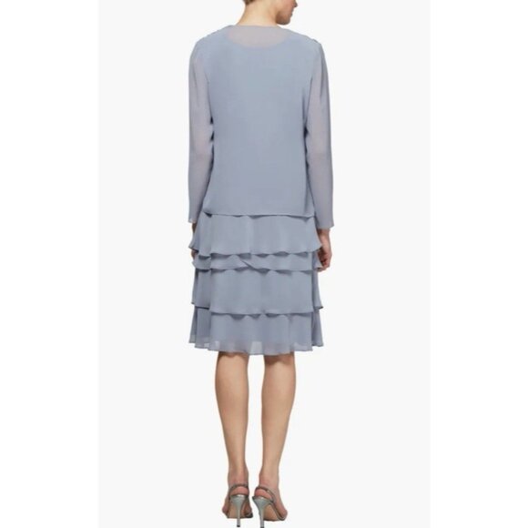 SLNY Jacket & Dress 14 Aloe Blue Ruffled Party Wedding Cruise Flowy NEW - Picture 2 of 16